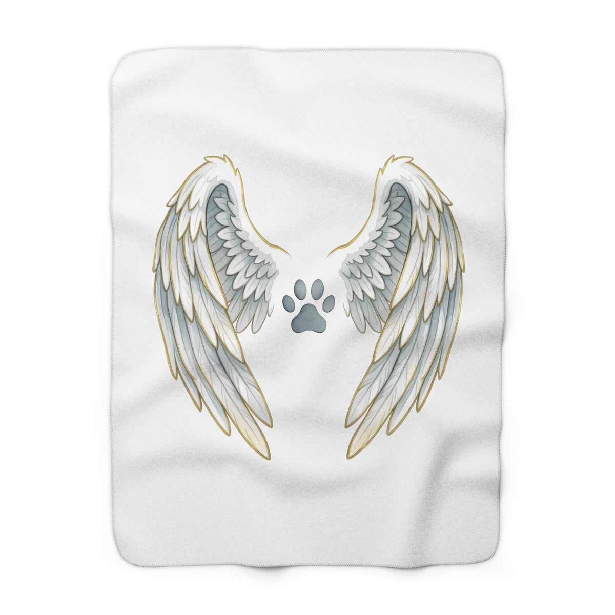 Pet Memorial Blanket - Angel Wings and Paw Print Sherpa Fleece Throw