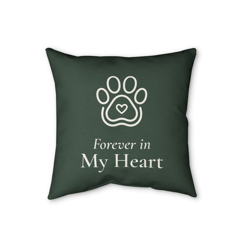 Forever in My Heart Pillow - Paw Heart Pet Memorial Faux Linen Throw Pillow