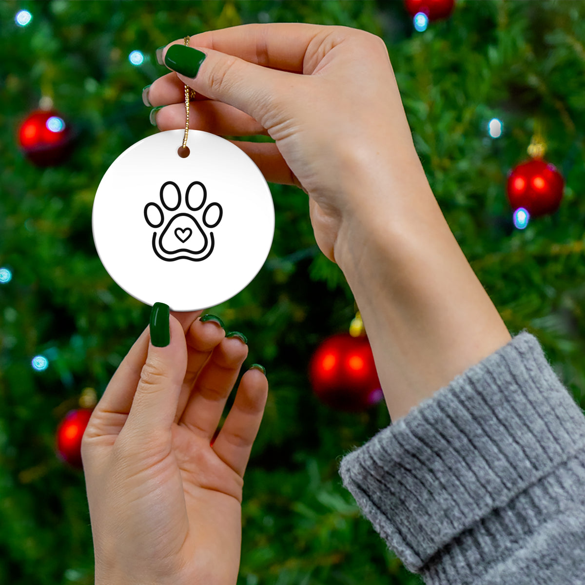 Paw Heart Pet Memorial Ornament - Minimalist Line Art Keepsake
