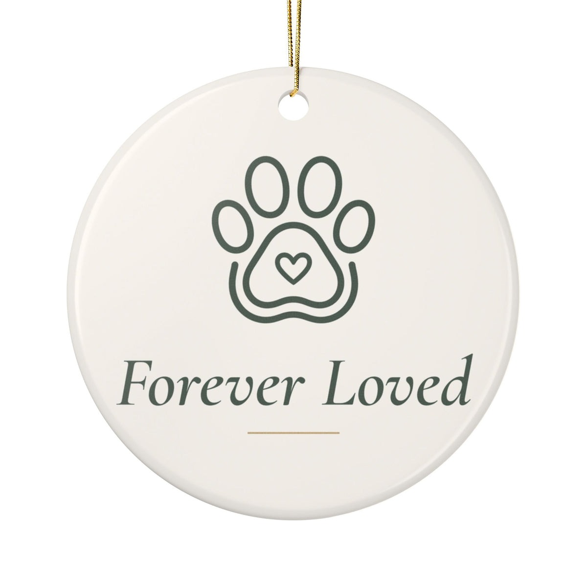 Forever Loved Pet Memorial Ornament - Paw Heart Round Ceramic Keepsake