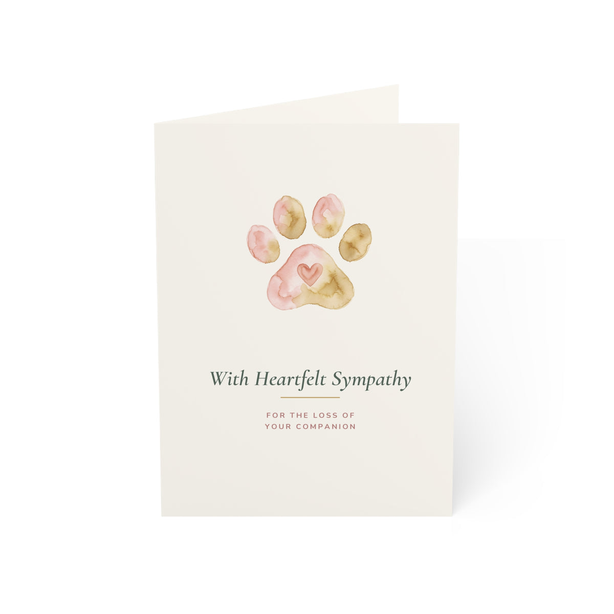 Pet Sympathy Greeting Card - Watercolor Paw Heart, 5x7 Card with Envelope