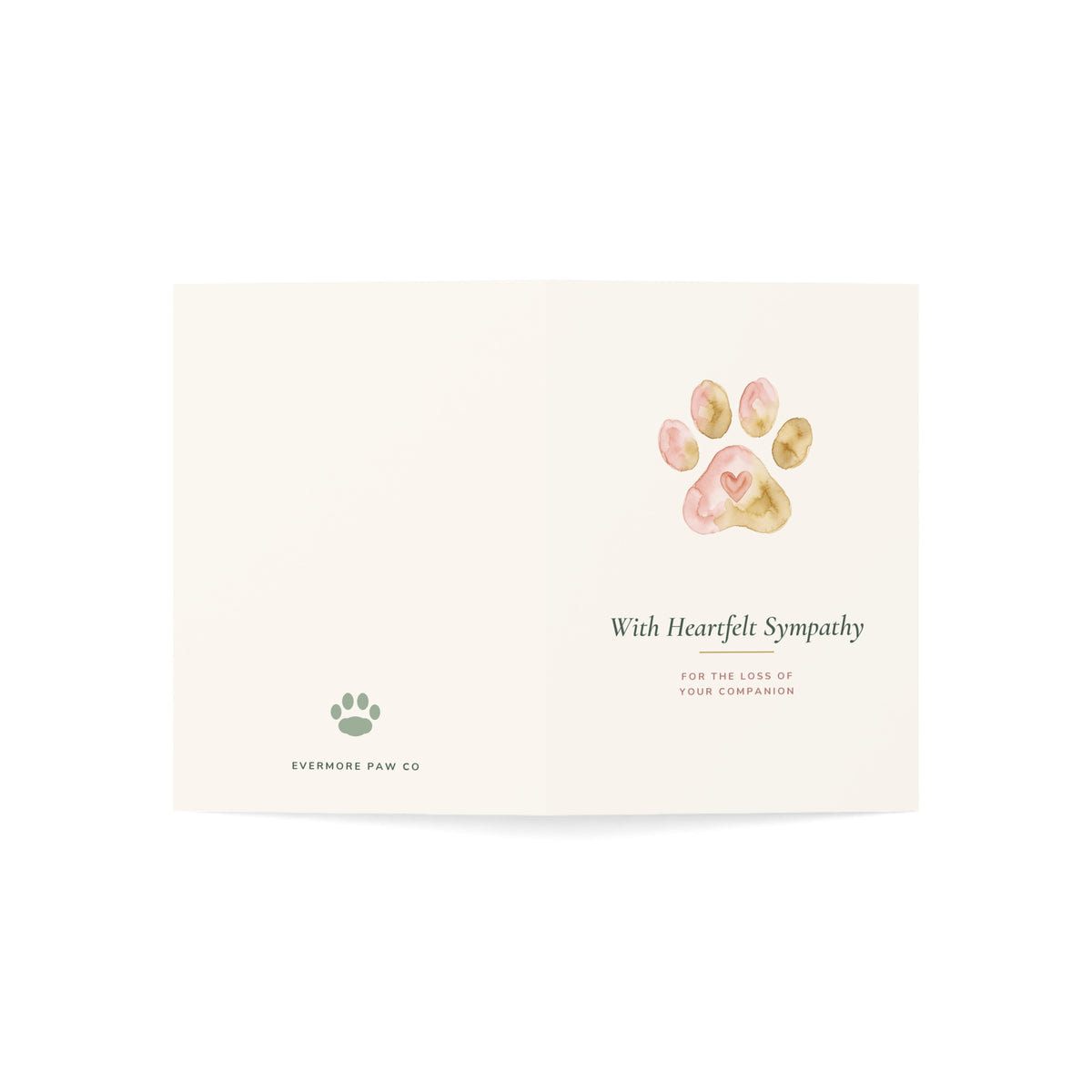 Pet Sympathy Greeting Card - Watercolor Paw Heart, 5x7 Card with Envelope