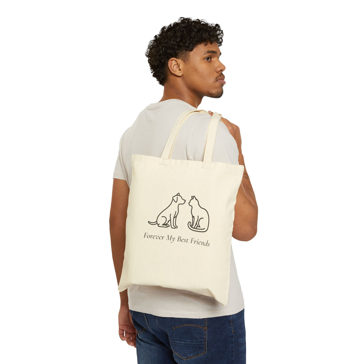 Forever My Best Friends Tote Bag - Dog and Cat Line Art Pet Memorial Cotton Tote
