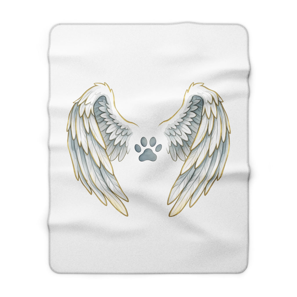 Pet Memorial Blanket - Angel Wings and Paw Print Sherpa Fleece Throw