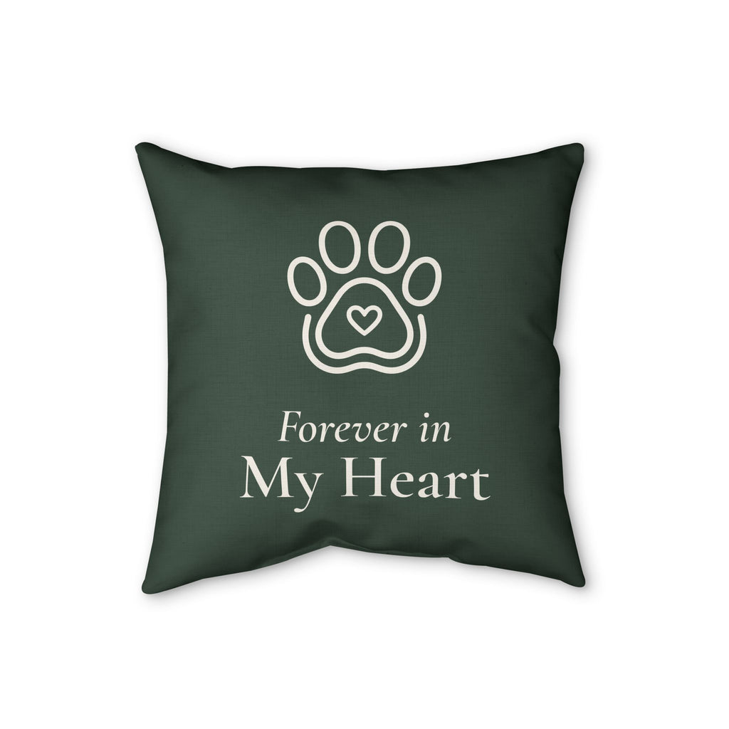 Forever in My Heart Pillow - Paw Heart Pet Memorial Faux Linen Throw Pillow