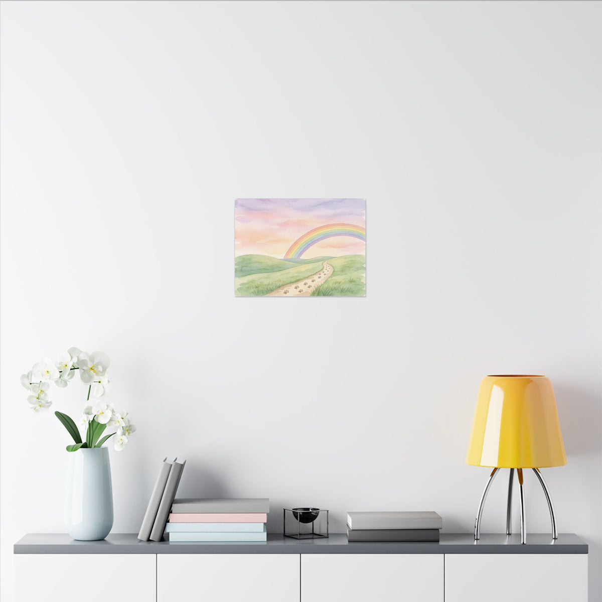 Rainbow Bridge Canvas - Paw Print Path Pet Memorial Wall Art