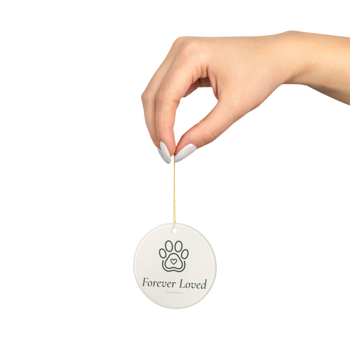 Forever Loved Pet Memorial Ornament - Paw Heart Round Ceramic Keepsake